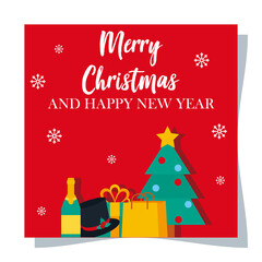 Poster - merry christmas and happy new year pine tree vector design