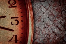 Watch Face On A Grunge Background. Steampunk Art. The Backdrop Is Scuffed And Worn