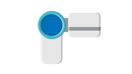 Poster - illustration of a linear white flat icon digital video camera with a retractable screen for shooting video on a white background. Concept: computer digital technologies