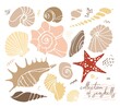 © Татьяна Листратова - Set of decorative seashells in cut out shapes style isolated on a white background. Collection of silhouettes of underwater elements with abstract spots. Decor, stickers, craft. Vector illustration.