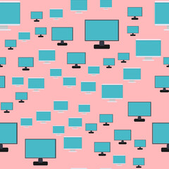 Poster - Seamless pattern, texture of modern digital rectangular lcd LCD ice LEDs ips widescreen frameless monitors, screens, technology isolated on a pink background. illustration