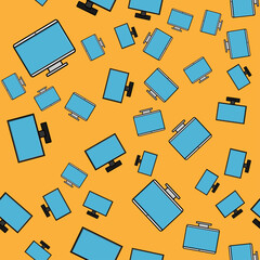 Poster - Seamless pattern, texture of modern digital rectangular lcd liquid crystal ice LED ips widescreen frameless monitors, screens, technology isolated on a yellow background. illustration