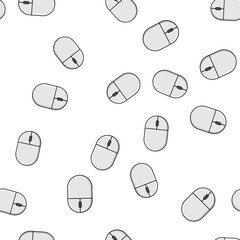 Poster - Seamless pattern, texture from modern digital wireless white two-button computer mice with wheel, technology isolated on white background. illustration