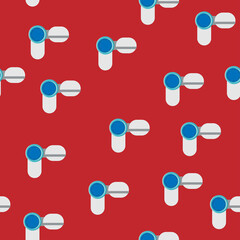 Poster - Seamless pattern, texture from modern digital video cameras for shooting movies and videos, technology isolated on red background. illustration