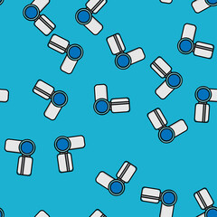 Poster - Seamless pattern, texture from modern digital video cameras for shooting films and videos, technology isolated on blue background. illustration