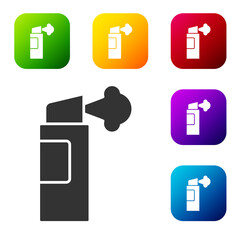 Poster - Black Pepper spray icon isolated on white background. OC gas. Capsicum self defense aerosol. Set icons in color square buttons. Vector.