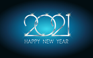 Wall Mural - Silver Happy new year 2021 in blue color background