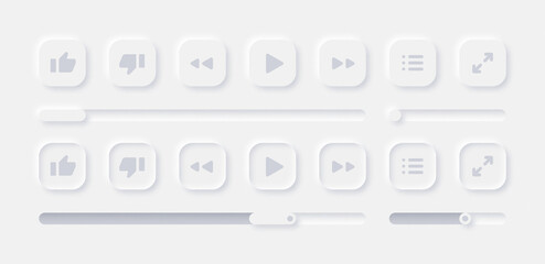 Aufkleber - online video media player ui neumorphism light version vector design elements set on background. ui 