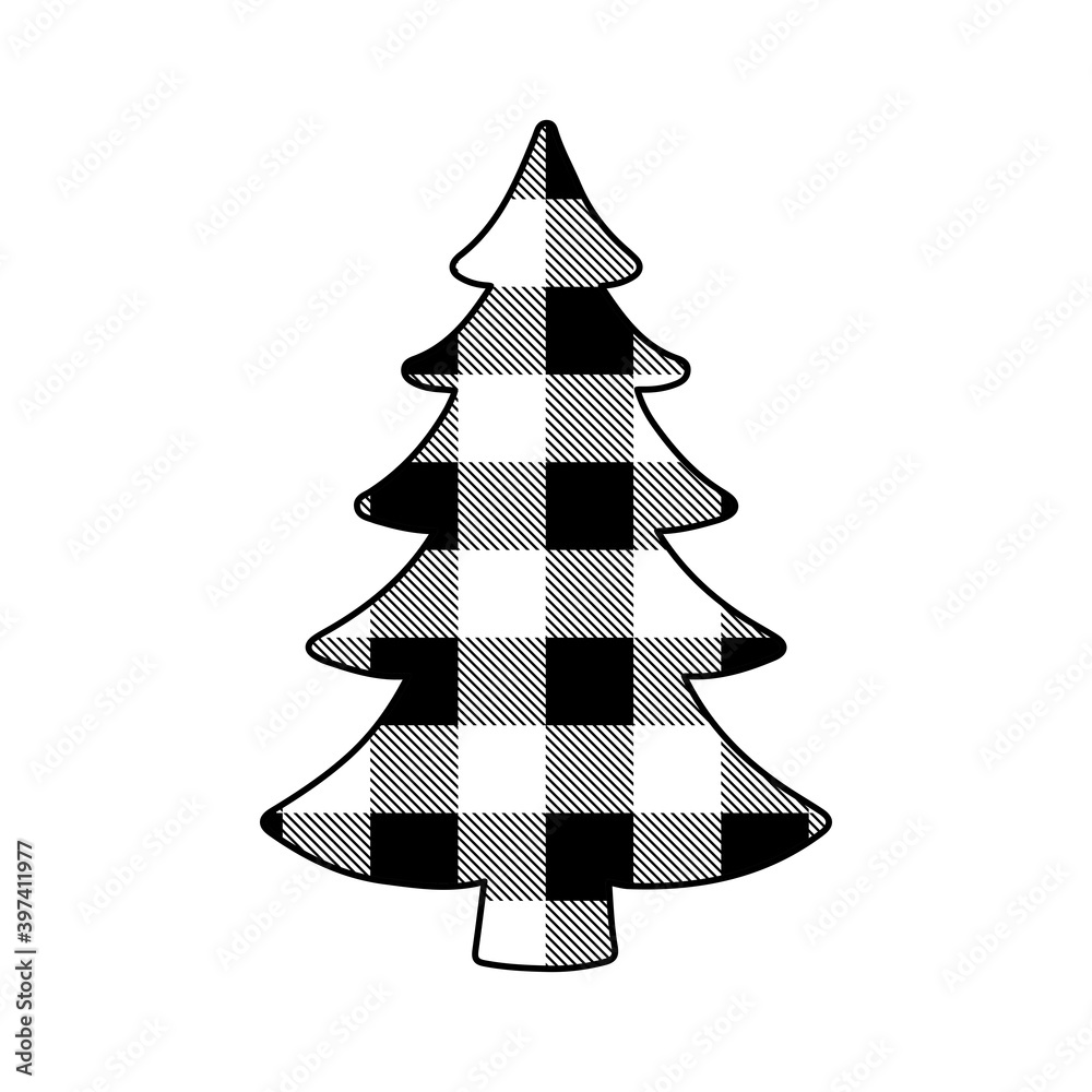 Christmas tree with Buffalo plaid ornament in white and black isolated on  white background. Tartan plaid for festive background. Design for greeting  card, pattern, banner. Vector flat illustration. Stock Vector | Adobe, image size:1000x1000