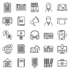 Poster - Modern foreign language teacher icons set. Outline set of modern foreign language teacher vector icons for web design isolated on white background