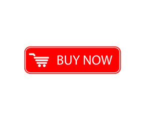 Poster - Buy now red button with text and trolley in the middle and white background for web.