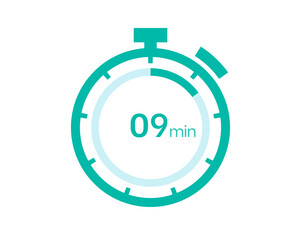 9 minutes timer icon, 9 min digital timer. Clock and watch, timer, countdown