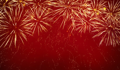 Wall Mural - red background of glitter lights and fireworks
