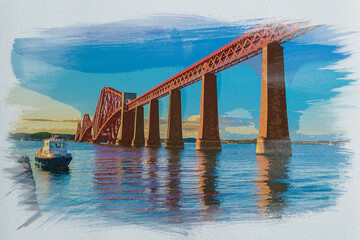 Wall Mural - Watercolor painting of Forth Road bridge in Edinburgh