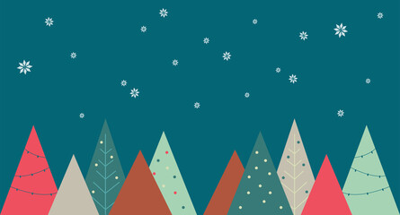 Christmas background with trees and snowflakes