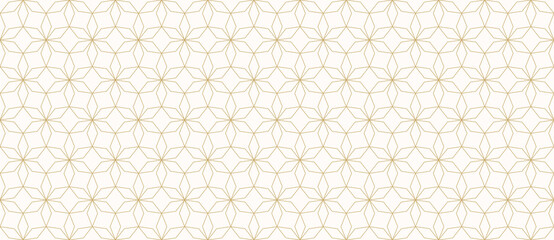Abstract geometric seamless pattern in Arabian style. Golden lines texture, elegant floral lattice, mesh, weave. Oriental traditional luxury background. Subtle gold ornament. Vector modern design