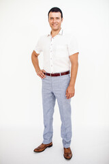 a man in a classic suit. studio photo on a white background. snapshot as for a catalog.