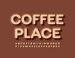 Vector tasty banner Coffee Place. Retro style Font.. 3D Trendy Alphabet Letters and Numbers set
