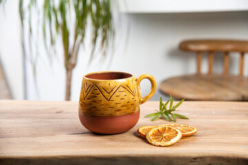 cup of coffee on wooden table