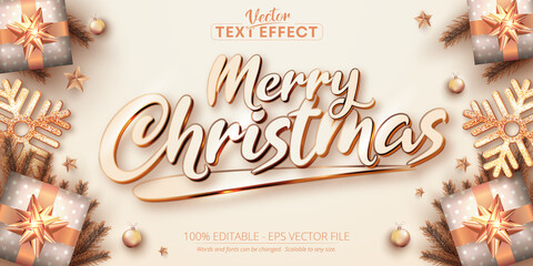 Canvas Print - Merry christmas text, rose gold color style editable text effect