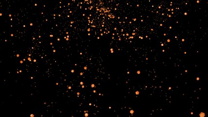 Canvas Print - abstract starry orange pentagonal particles in random motion on a black background. the movement of 