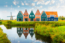 Volendam Is A Town In North Holland In The Netherlands. Colored Houses Of Marine Park In Volendam. Netherlands.