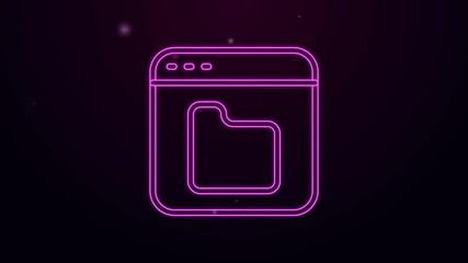 Poster - Glowing neon line Browser files icon isolated on black background. 4K Video motion graphic animation.