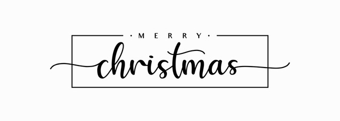 Poster - Merry Christmas Handwriting Lettering Calligraphy with Black Text Color, isolated on white background. Vector Graphic Illustration for Banner, Poster, Greeting cards, Web, Presentation.