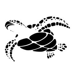 Wall Mural - Graphic black sea turtle on white background