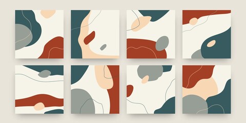 Poster - Abstract scribble banners. Hand drawn backgrounds for social media posts, minimal trendy graphic elements collection. Contemporary design square collage beige blue and brown form texture vector set