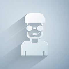 Poster - Paper cut Nerd geek icon isolated on grey background. Paper art style. Vector.