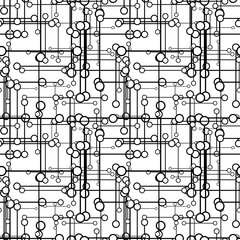 Poster - Technology pattern seamless black and white design. Vector abstract computer digital background.