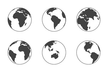 Wall Mural - Earth globe black silhouette isolated on white background. Vector symbol world sphere planet.