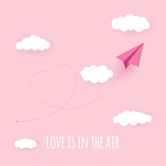 Canvas Print - Paper Airplane Heart Background. Love is in the air concept. Vector Illustration