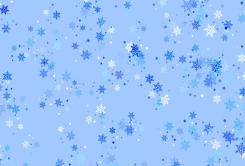 Poster - light blue vector texture with colored snowflakes.