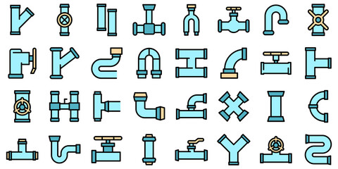 Poster - Pipe icons set. Outline set of pipe vector icons thin line color flat on white