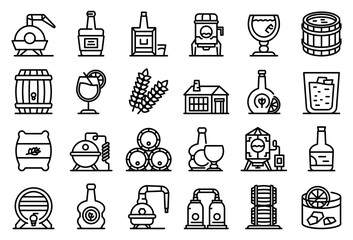 Canvas Print - Bourbon icons set. Outline set of bourbon vector icons for web design isolated on white background