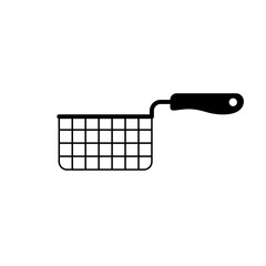 Wall Mural - Basket for deep fat fryer. Outline icon of rectangular metal mesh box with handle. Black simple illustration. Contour isolated vector pictogram on white background