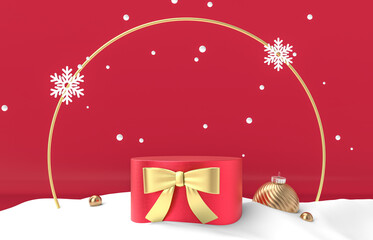 Aufkleber - Winter Christmas scene with a podium backdrop for product display. 3d render.