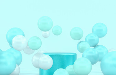 Fototapete - Winter Christmas scene with a podium backdrop for product display. 3d render.