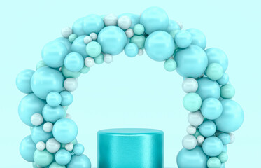 Fototapete - Winter Christmas scene with a podium backdrop for product display. 3d render.