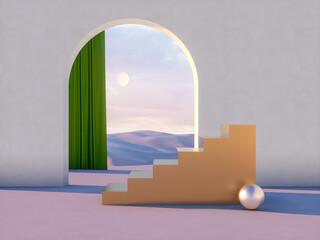 Fototapete - Winter Christmas scene with a podium backdrop for product display. 3d render.