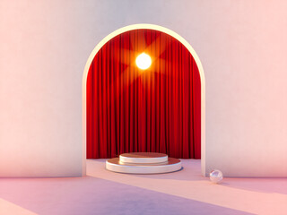 Fototapete - Winter Christmas scene with a podium backdrop for product display. 3d render.