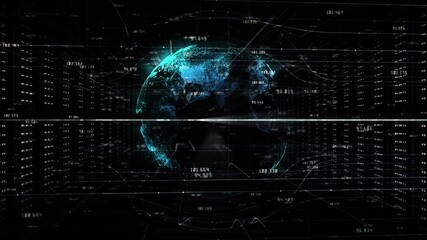 Poster - Digital data network in a server room of a data center. Global 5g high speed internet connection and Big data analysis process background concept. 3d rendering