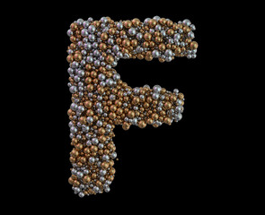 Sticker - Light gold letter F on the background. 3D