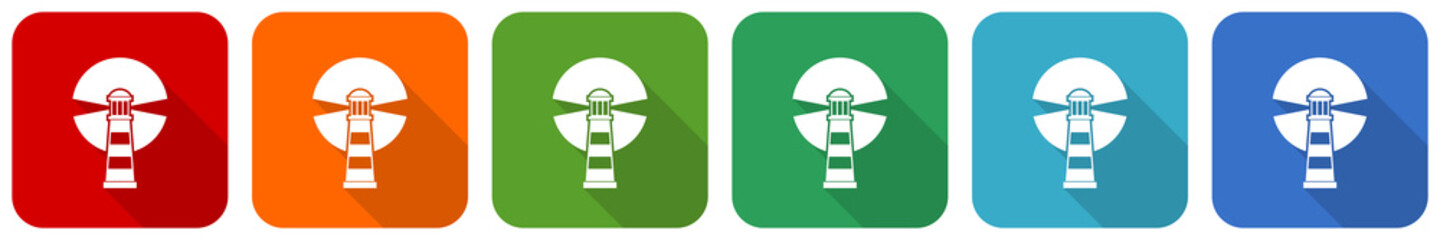 Aufkleber - Lighthouse, navigation, sea icon set, flat design vector illustration in 6 colors options for webdesign and mobile applications