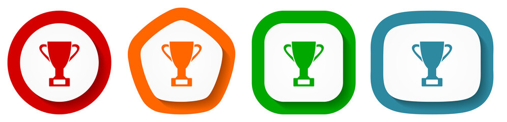 Aufkleber - Cup vector icon set, prize flat design vector illustration in 4 colors options for webdesign and mobile applications