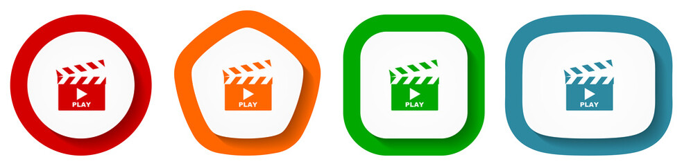 Poster - Video vector icon set, flat design vector illustration in 4 colors options for webdesign and mobile applications