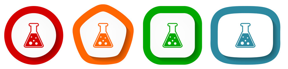 Poster - Laboratory vector icon set, test flask flat design vector illustration in 4 colors options for webdesign and mobile applications