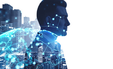 Poster - Confident man in city, network interface